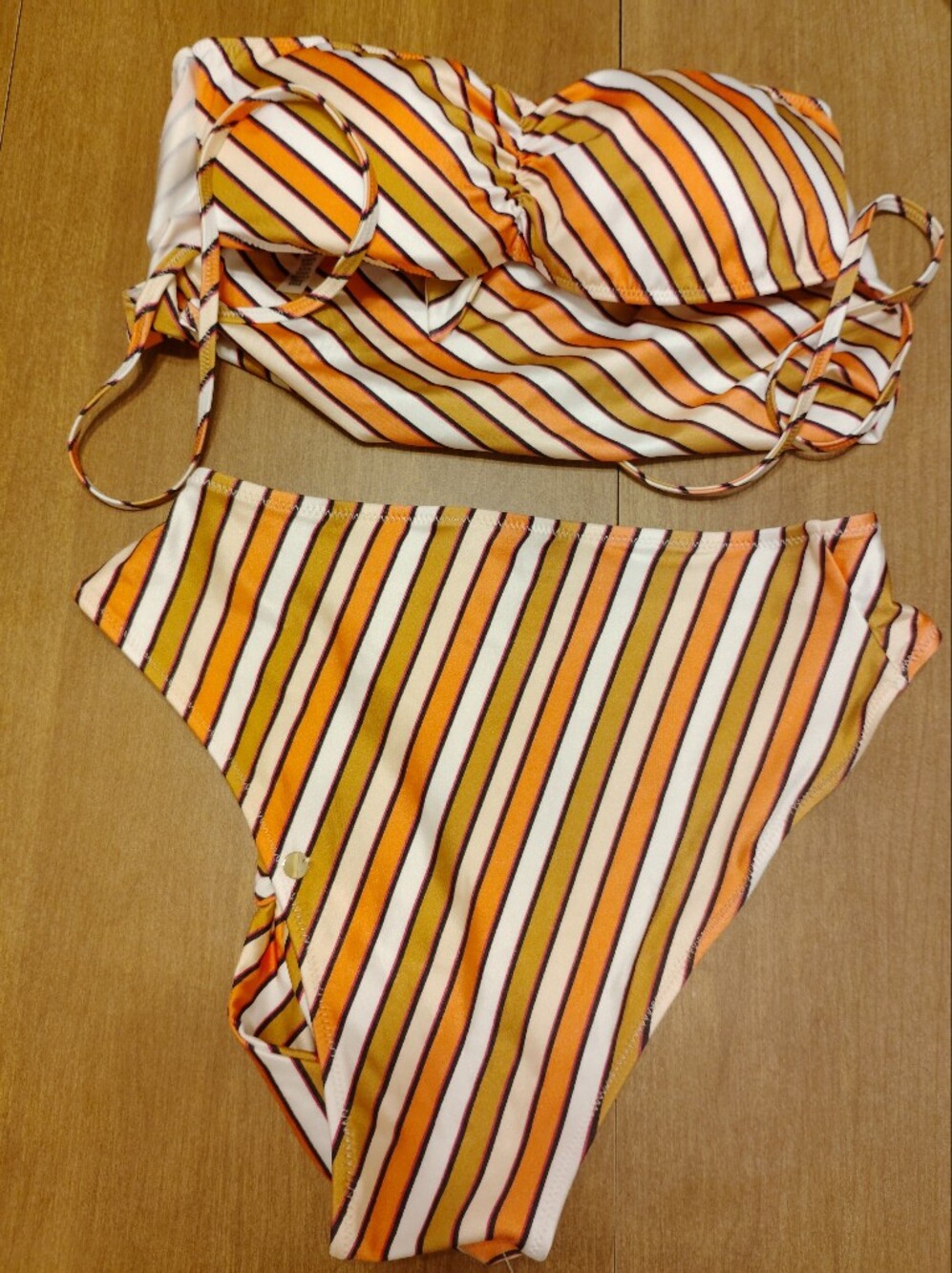 Victoria's Secret Yellow, Orange, Black & White Striped Bikini Bottoms